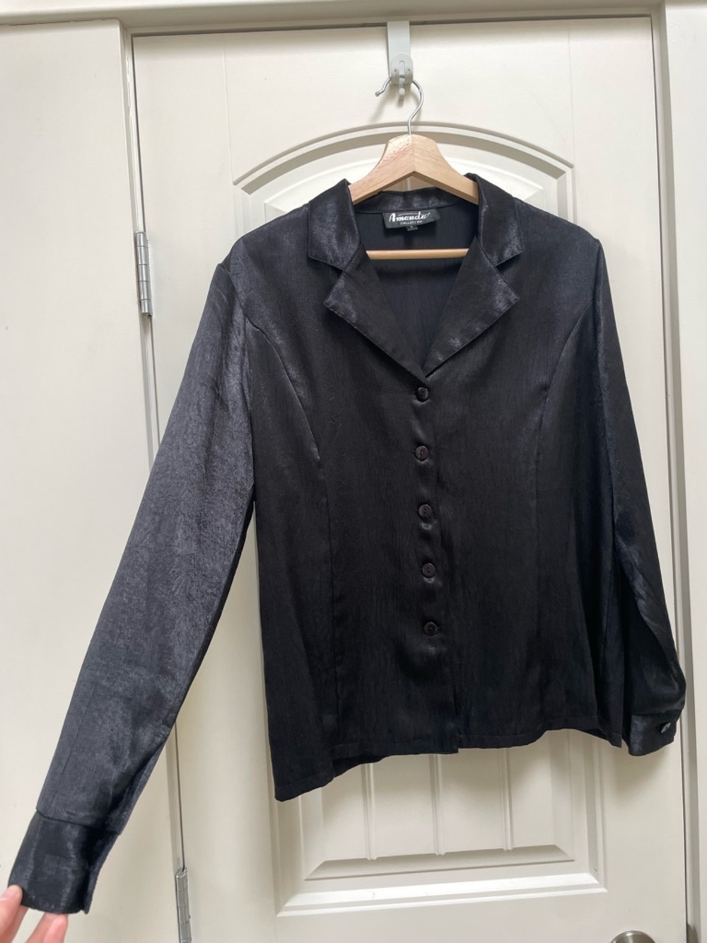 Aventura Black Satin-Effect Button-Front Blouse